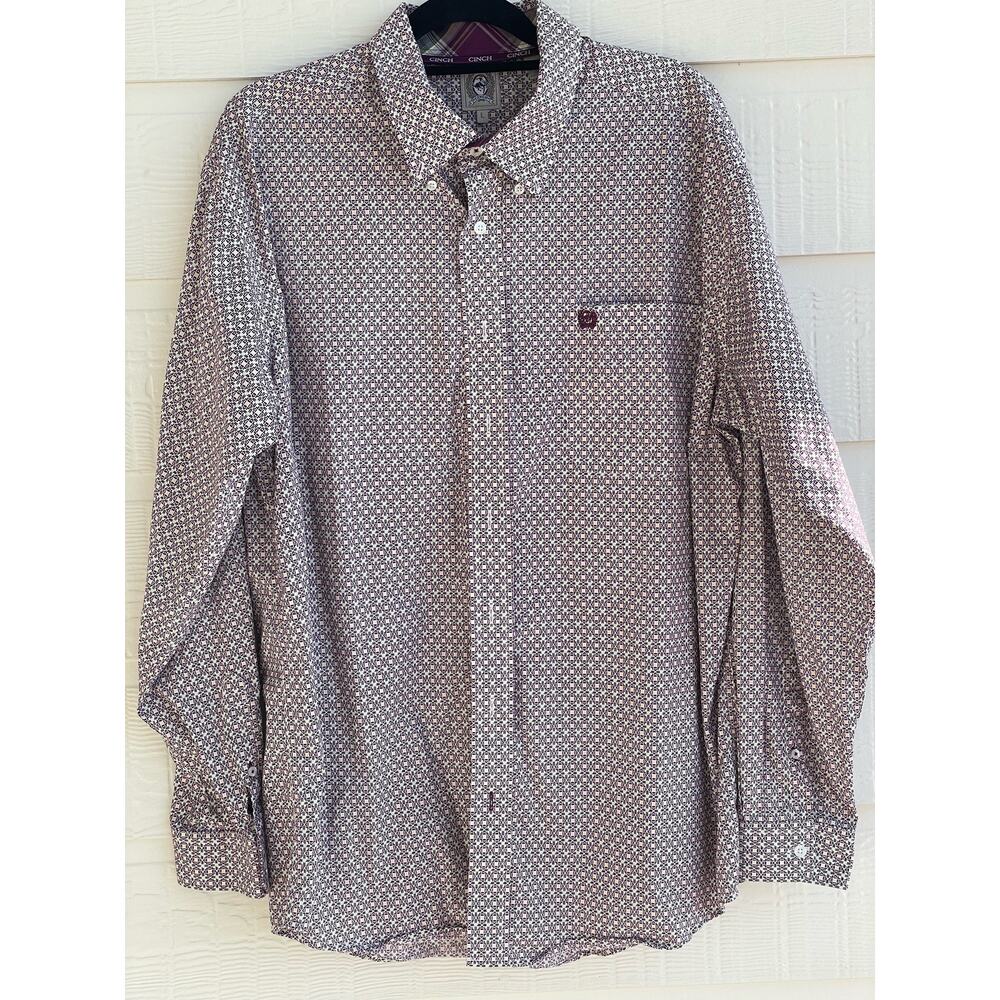 Cinch Men's   purple Geo pattern long sleeve western shirt L 100% Cotton